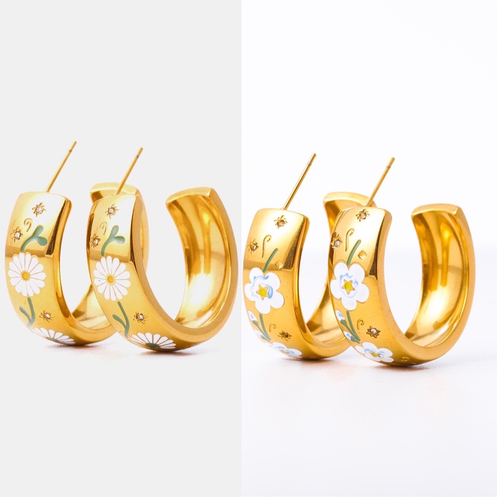 18K Gold Plated Stainless Steel Huggie Hoop C-Shape Earrings